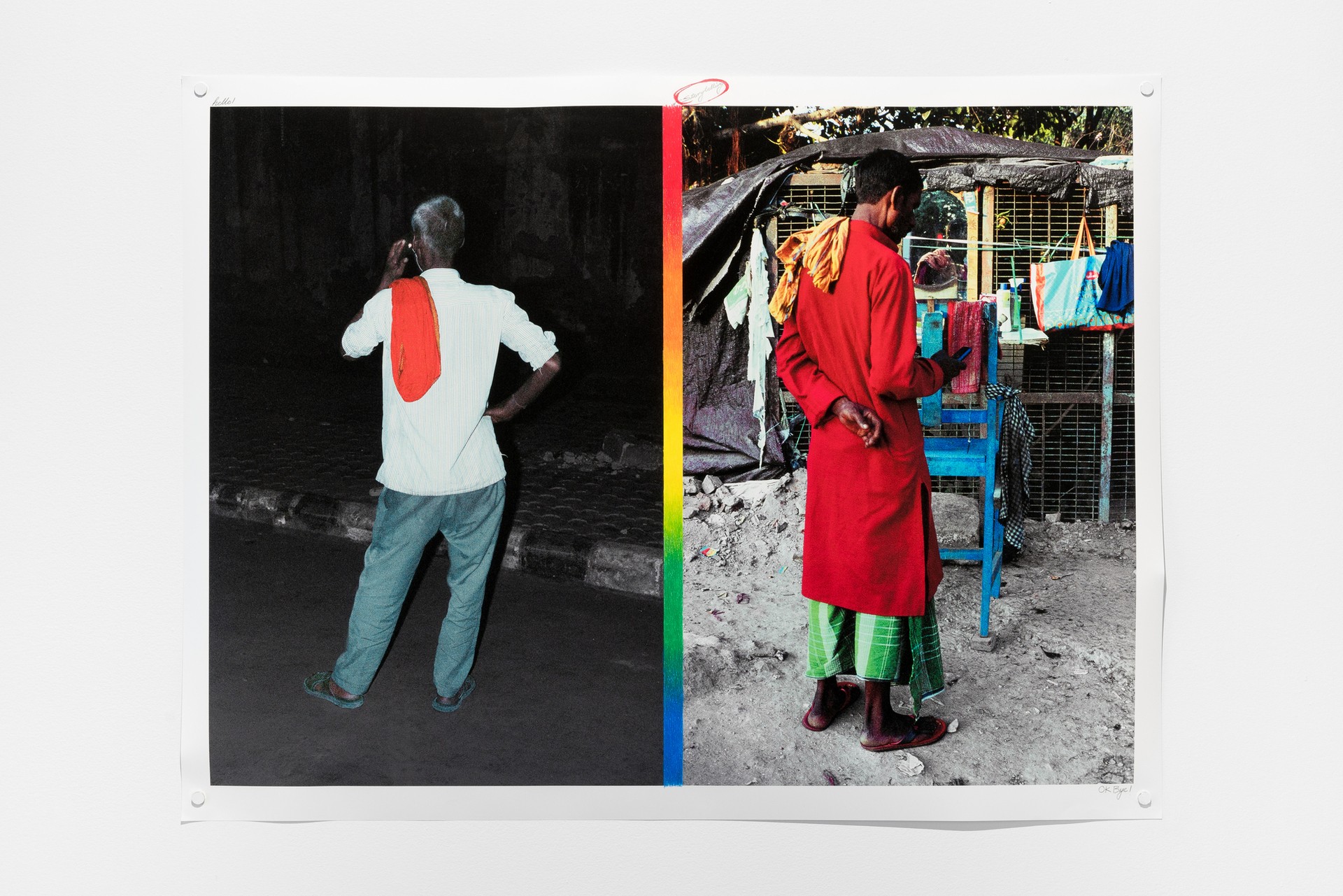 Artwork featuring photos of people with vivid colors seen from behind
