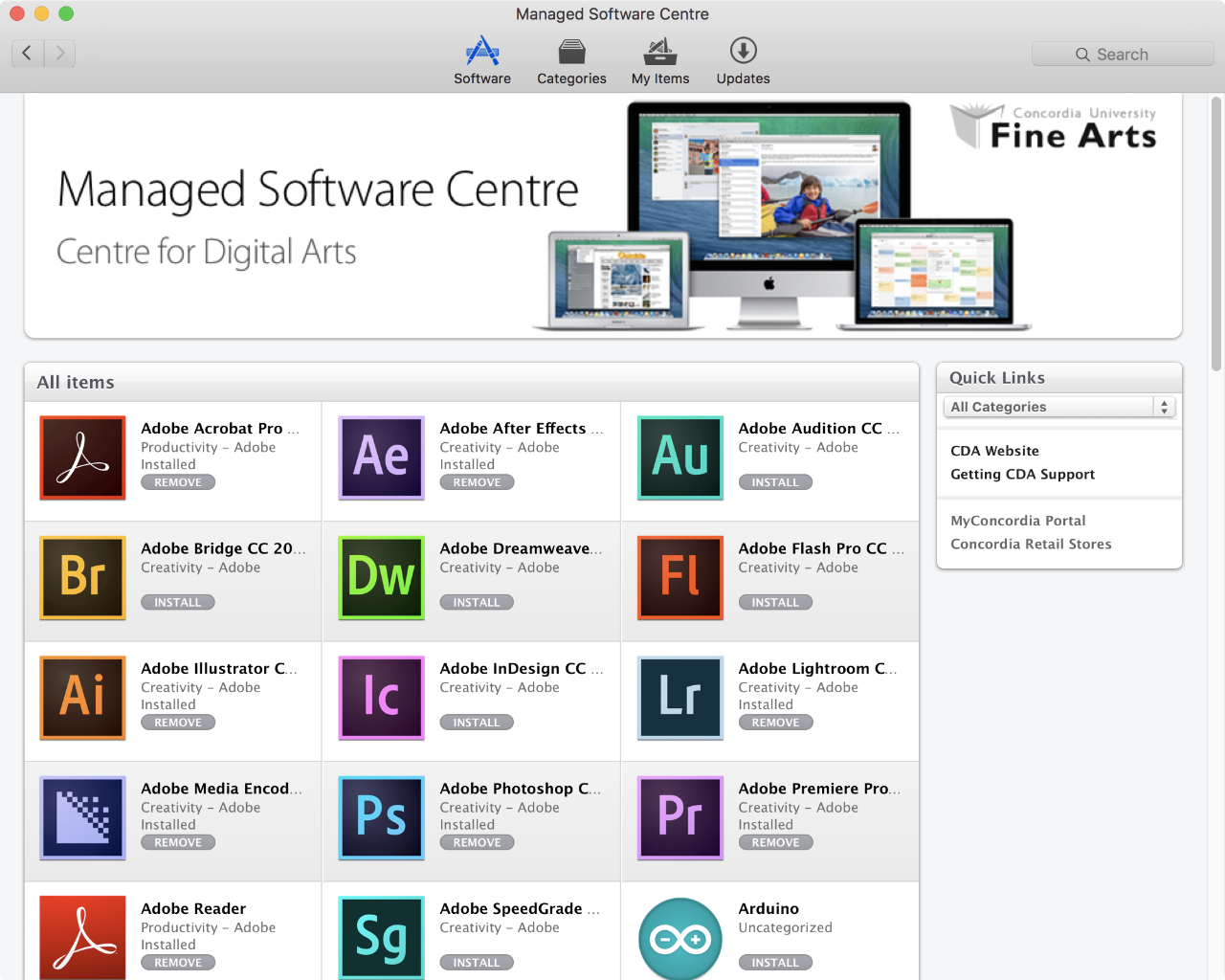 Adobe apps in Managed Software Centre