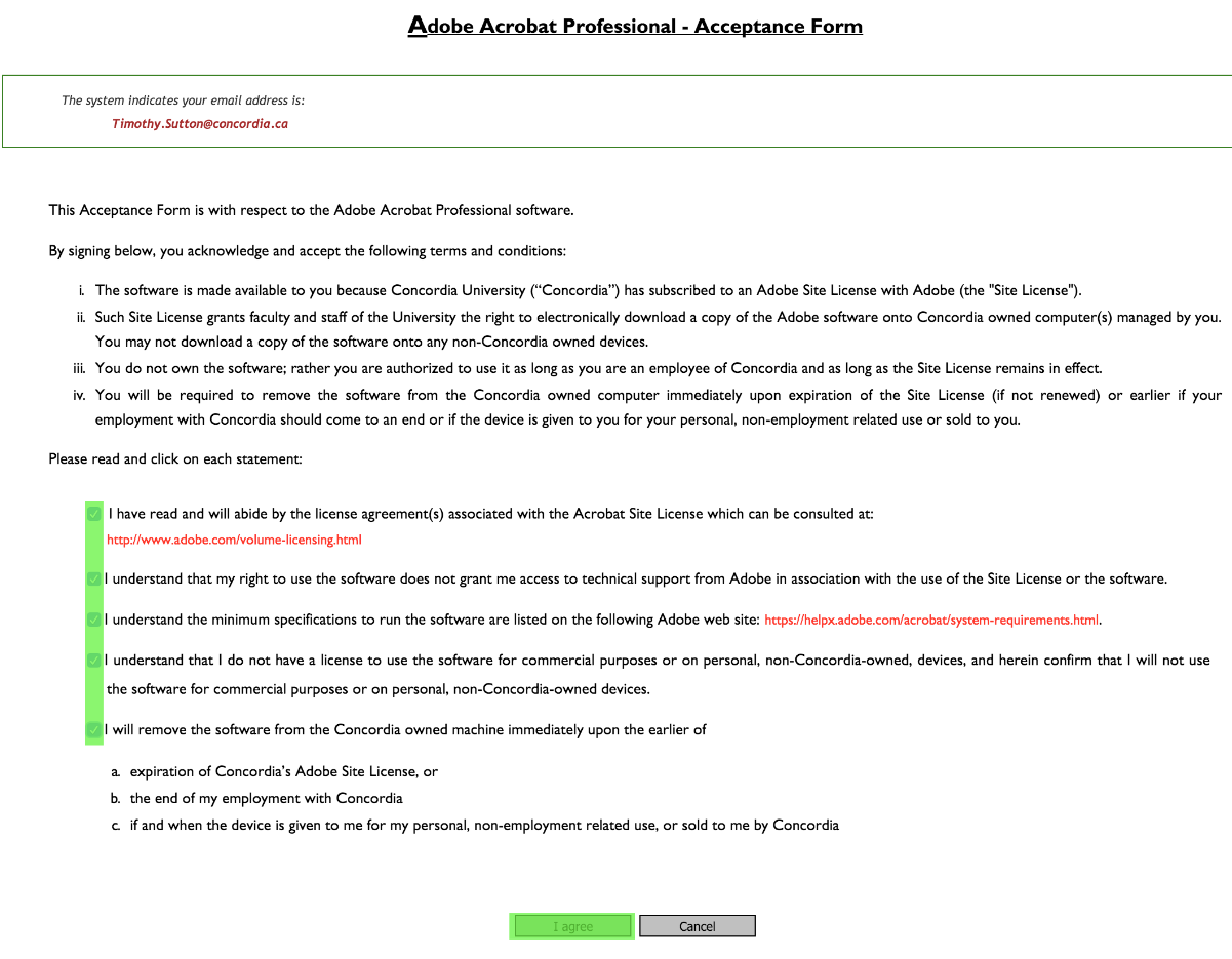 MyConcordia Adobe Acrobat Acceptance form