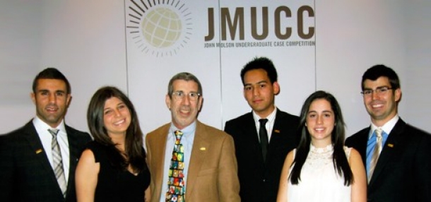 Samer Balaghi, Daniele Brissette-Lalonde, Christopher Carpini and Anna Vinitskaia represented Concordia University’s John Molson School of Business (JMSB) at this year’s John Molson Undergraduate Case Competition (JMUCC). Samer Balaghi, Daniele Brissette-Lalonde, Christopher Carpini and Anna Vinitskaia represented Concordia University’s John Molson School of Business (JMSB) at this year’s John Molson Undergraduate Case Competition (JMUCC).
