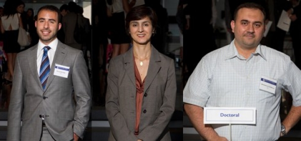 The 2012 Beta Gamma Sigma Inductees (Left to right: MSc graduate Michael Nessrallah, EMBA graduate Sherry Ghafarpour, and PhD graduate Abdulrahman Chikouni) | Photo by Alan McInnis