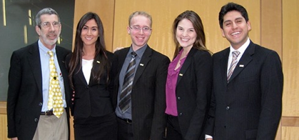 Left to right: Mark Haber (coach), Alexandra Duffy, Alexander Harris, Alison Revine, and Gabriel Velasquez