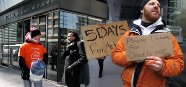 In 2013, Students from 26 Canadian universities will sleep in the streets of 19 cities as part of 5 Days for the Homeless, a campaign designed to draw attention to the issue of homelessness.