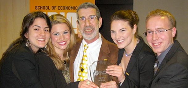 Photo left to right: Katerina Fragos, Jessica Daigneault, Mark Haber (Coach), Alison Revine and Alex Harris in 2013.