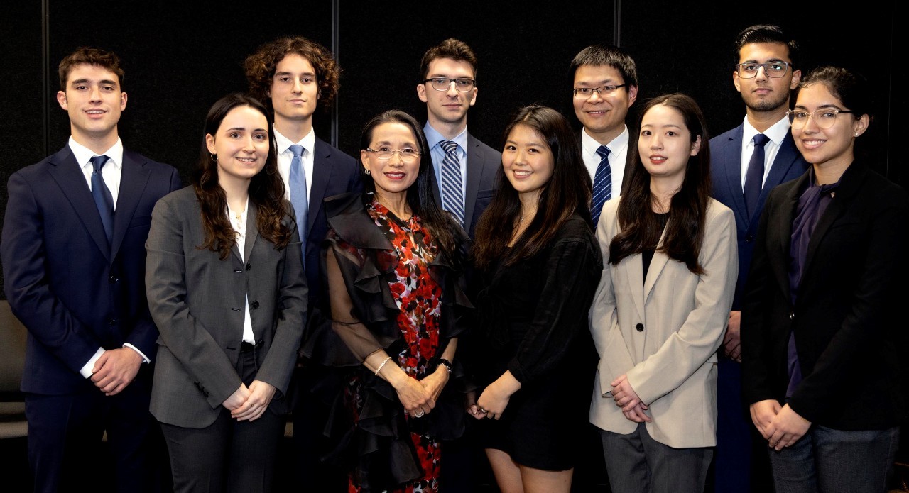 Kenneth Woods Portfolio Management Program Class of 2025. From left to right, Giovanni Di Nunzio, Sydney Kelly, Eli Marchesseault, Sukyong Yang (director), Édouard Vézina, Hannah Wang, Yuming Liu, Sijia Liu, Garv Bhandari, and Zahra Ahmed.