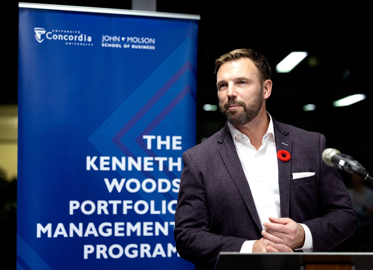 Kenneth Woods Portfolio Management Fall celebration 2023 PJ Stock addresses the audience