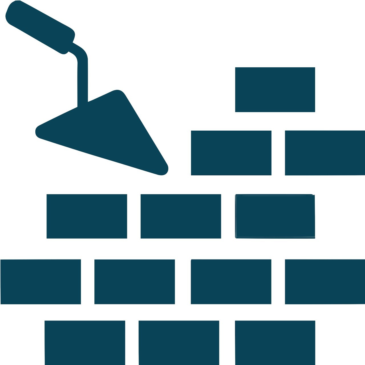 Illustration of a trowel and rectangles placed to imply a brick wall