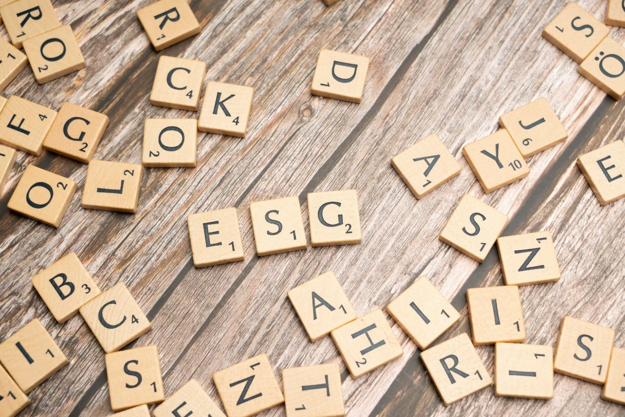 Scrabble tiles with ESG in centre