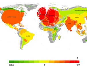 Cartogram of national climate contributions