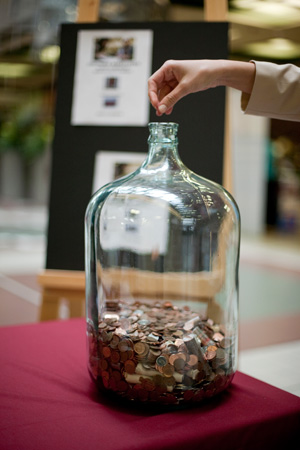 The magical jar of pennies: different Concordia departments are "hosting" the 60-litre wine-making jar and raising money in support of students with financial difficulties.