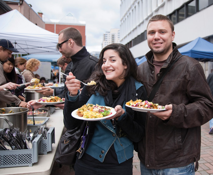 Students appreciated the fare and the information available at Concordia’s first Sustainable Food Fair. | Photo by Concordia University