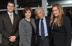 From left to right: Adrien Severyns, CSU VP, External & Projects, Concordia President and Vice-Chancellor Judith Woodsworth, Nobel Peace Prize recipient Elie Wiesel and CSU President Heather Lucas at a cocktail reception at Montreal hotel Sofitel on October 19.