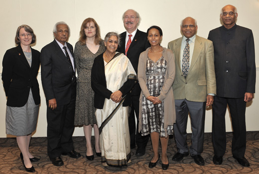 From left to right: Catherine Bolton, M.N.S. Swamy, Lynda Clarke, T.S. Rukmani, David Graham, Munit Merid, Umanath Tiwari and Ashwini Gupta. | Photo by Ryan Blau/PBL Photography.
