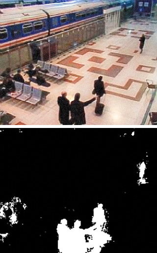 Bouguila’s object recognition software is detecting moving objects (in this case, people) in an unnamed subway station. | Courtesy Nizar Bouguila