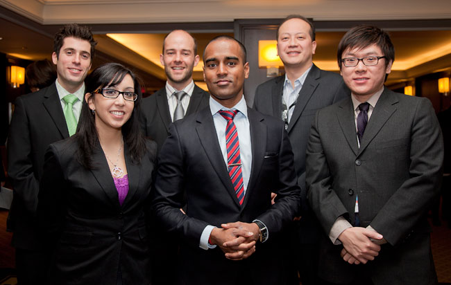 The John Molson School of Business’ 2011 MBAICC team (left to right): Michael Gerstel, Tania D'Amico, Aaron Linden, Raj Sadhukha, coach Dickson Jay and alternate Henry Shih. | Photo by Concordia University.