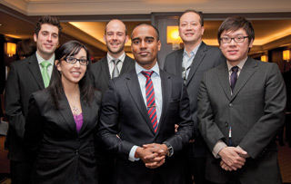 The John Molson School of Business’s 2011 team (left to right): Michael Gerstel, Tania D’Amico, Aaron Linden, Raj Sadhukha, coach Dickson Jay and alternate Henry Shih. | Photo by Concordia University