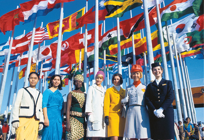 Pavilion hostesses were an important feature of Expo 67. They were cultural marketers, ambassadors and guides across the event site. | Photo courtesy of University of Toronto Press