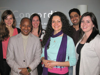 Grad Class Campaign committee: Back row (from left): Katrina Kaiser, Liliana Penalosa, Rishinder Rana. Front row: Alusine Bah, Anna Chigogidze, Alanna Rourke. | Photo by Liz Crompton.