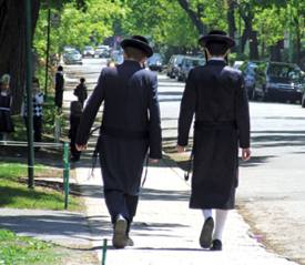 Two Hasidic boys walk down a street in Montreal’s Outremont neighbourhood. “In Montreal, Parc Avenue is the Atlantic Ocean. Mile End is more multi-ethnic, more forgiving, than Outremont,” says Lapidus. | Photo courtesy Steven Lapidus