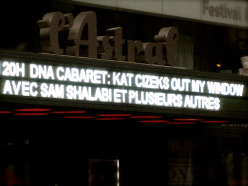 The marquee outside the downtown venue for the symposium cabaret.