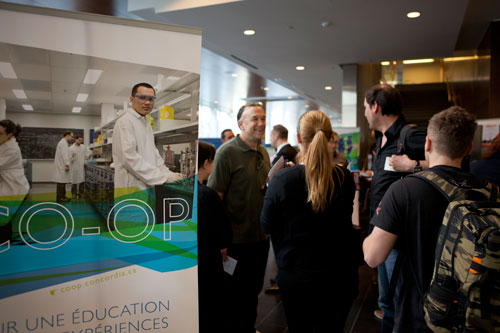 The lobby of the John Molson School of Business was packed with staff, students, faculty and business representatives for the annual co-op showcase. | Photo by Concordia University