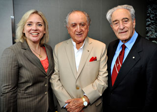 From left to right: Dominique McCaughey, acting vice-president of the Office of Advancement and Alumni Relations; David J. Azrieli, founder of the Azrieli Foundation; Concordia President Frederick Lowy. | Photo by Concordia University