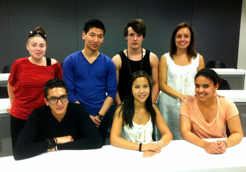 Top row, from left to right: Rouen School administrator Jennifer Lowry, students Pierre-Antoine Chevigny and Kevin Neurouth, and Rouen School administrator Karolina Burka. Bottom row, left to right: student Nabil Zaidani, Mai Ly Nguyen and Hajiba Nair.