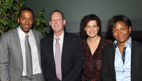 Up Close and Personal: A Panel Discussion on Engagement in Haiti, was held on September 22. Left to right: Moderator Stéphane Brutus, professor and chair of the management department; Dr. Paul Farmer, UN deputy special envoy for Haiti; Arcade Fire’s Régine Chassagne, BA 98; and Domtar executive Madeleine Féquière, BA 85.