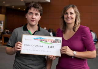 Runner up Cristian Zamfir and Director of Web Communications Lucy Niro | Photo by Concordia University
