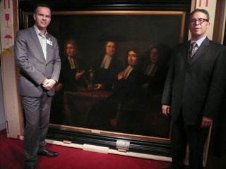 Norbert Middelkoop (left), Curator of Paintings, Prints and Drawings, Amsterdam Museum, and Clarence Epstein, Director of Special Projects and Cultural Affairs at Concordia, proudly flank the returned painting.