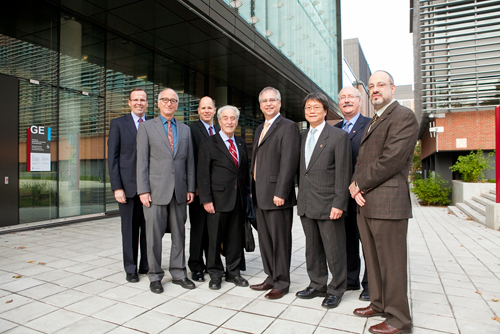 From left: Roger Côté, Vice-President, Services; Brian Lewis, Dean, Faculty of Arts and Science; Jonathan Levinson, Chief of Staff; Dr. Frederick H. Lowy, President and Vice-Chancellor; the Hon. Gary Goodyear, Minister of State (Science and Technology); Adrian Tsang, Director, Centre for Structural and Functional Genomics; David Graham, Provost and Vice-President, Academic Affairs; Bram Freedman, Vice-President, Institutional Relations and Secretary-General. | Photo by Concordia University 