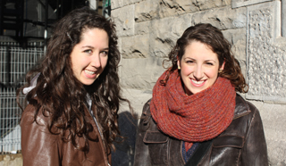 From left, Ali Moenck and Bella Giancotta take a rare break from production of Interfold.