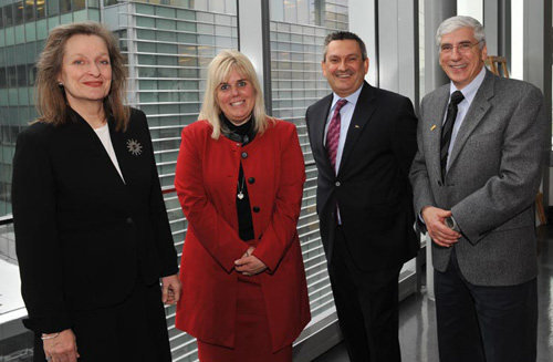 Left to right: Marie Claire Morin, Concordia vice-president, Advancement and Alumni Relations; Paulette Legault, president, CEO and secretary of the Ordre des comptables généraux accrédités du Québec; Stephan Robitaille, chair of the Ordre des comptables généraux accrédités du Québec; Alan Hochstein, interim dean, John Molson School of Business. | Photo by Ryan Blau/PBL Photography.