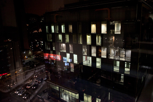 The GM Building at night. | Photo by Concordia University