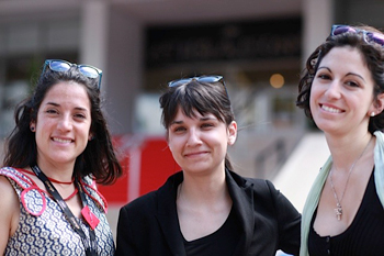 Filmmaker Chloé Robichaud (centre) during her third trip to Cannes with actress Eve Duranceau (left) and producer Fanny-Laure Malo.