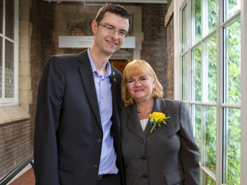 Danielle Morin (on right), associate professor in the Department of Descision Sciences and Management Information Systems, with Peltier-Rivest after receiving her award.