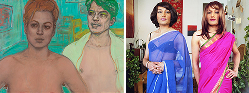 (Left) Eliza Griffiths, Interval (Green Interior), oil on canvas, 2012. (Right) Pierre Dalpé, Siddiqi Sisters, 2011 | Images courtesy of the artists