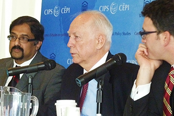 Former Canadian Ambassador to the United Nations Paul Heinbecker addresses the audience during a panel discussion at the Ottawa Will to Intervene Day event.