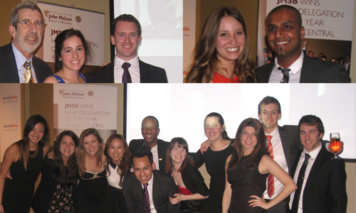 From top-left, clockwise: Mark Haber, Daniele Brissette-Lalonde and Patrick Gagnon; outgoing JMCC president Kirsten Law and Ian Selvarajah; the incoming JMCC executive committee. 