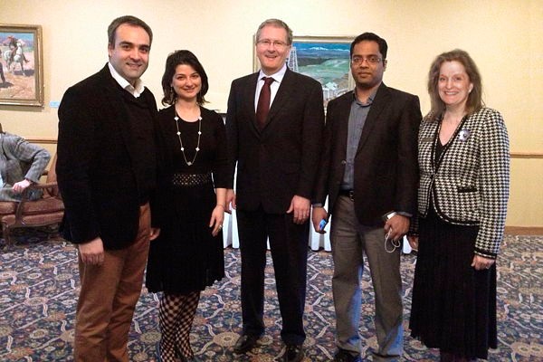 Concordia President Alan Shepard (centre) met with alumni at the Ranchmen’s Club in Calgary on April 23, 2013. Other guests included Marie Claire Morin, vice-president, Advancement and Alumni Relations (far-right). Photo: Concordia University.