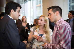 Recruiters from David’s Tea Erica Cassivi and Davide De Rose speak with a student. | Photo by Josée Lecompte