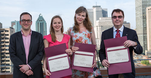 From left: Chief Communications Officer Philippe Beauregard with honourees Krista Byers-Heinlein, Erin Gee, Bruce Hicks. Absent: James Pfaus and Lorenzo DiTommaso. | Photo by Concordia University