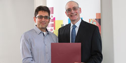 Ira Robinson (at right), whose texts have become standard reference works in Canadian Jewish Studies, with Vice-Provost, Teaching and Learning, Ollivier Dyens.