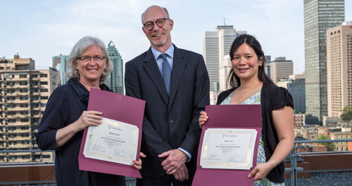 Vice-President, Research and Graduate Studies, Graham Carr (centre) presented the 2013 University Research Awards to professors Barbara Layne (at left), Jim Pfaus (absent) and Felice Yuen during the Celebration of Excellence event held May 30. | Photo by Concordia UIniversity
