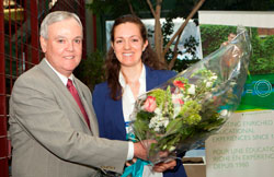 Director of the Institute for Co-operative Education Gerry Hughes congratulates Co-op Student of the Year Christine Harries