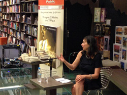 Tess Fragoulis promotes The Goodtime Girl in a bookshop in Thessaloniki, Greece. | Photo courtesy of Tess Fragoulis