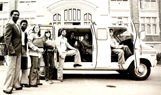 Concordia’s first shuttle bus — a rented van — in 1976.