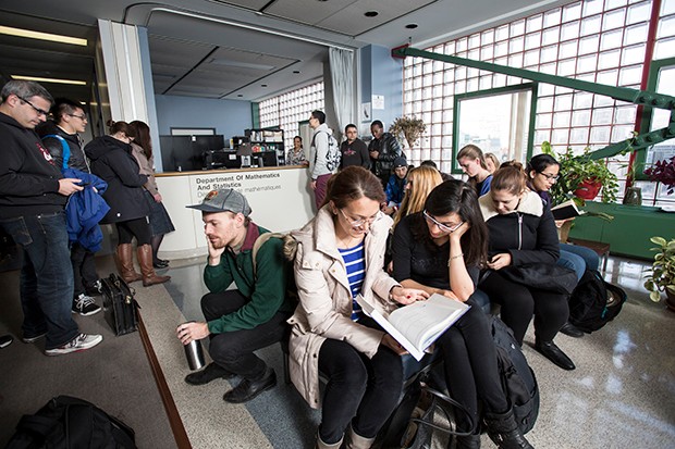 A typical sight at registration time in many departments. Here, Math and Statistics students line up hours early to get coded for course overfill. | Photo courtesy of Concordia University.