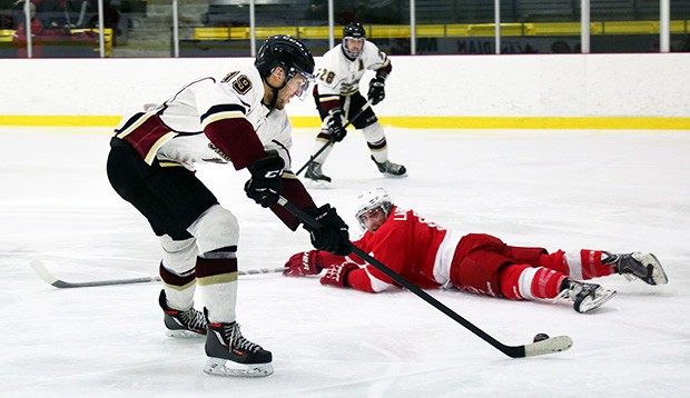 The Stingers won the first game of the playoff series against the McGill Redmen on February 11 The Stingers won the first game of the playoff series against the McGill Redmen on February 11