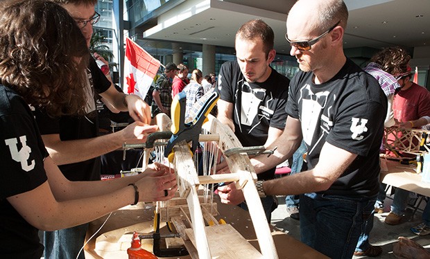 At the Troitsky Bridge Building Competition students from across Canada make bridge parts out of Popsicle sticks, white glue, floss and toothpicks before submitting them to "the Crusher." At the Troitsky Bridge Building Competition students from across Canada make bridge parts out of Popsicle sticks, white glue, floss and toothpicks before submitting them to "the Crusher."
